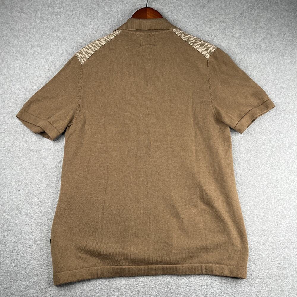 Ben Sherman Knit Shirt Medium Beige Chevron Button Up Short Sleeve Mens New NWT - Picture 6 of 9